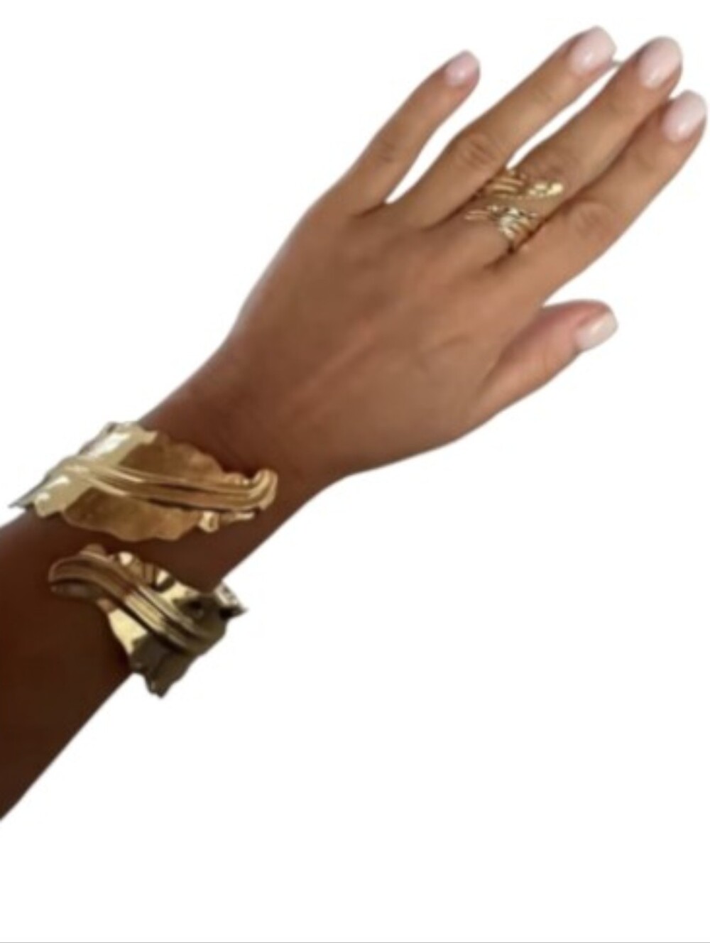 New! Gold Boho Leaf Statement Cuff Bracelet & Matching Ring Set